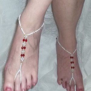 Handcrafted Red Crystal Barefoot Sandals  Size 6-9